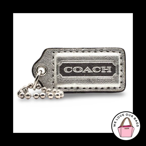 2" Medium COACH Silver Metallic Leather Nickel Fob Bag Charm Keychain Hang Tag - Picture 1 of 1